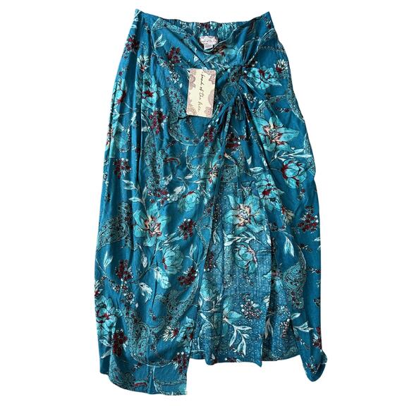 Band of the Free Celene Teal Floral Layered Midi Boho Casual Skirt Medium - Picture 2 of 5